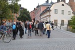 Group walk in town of Uppsala